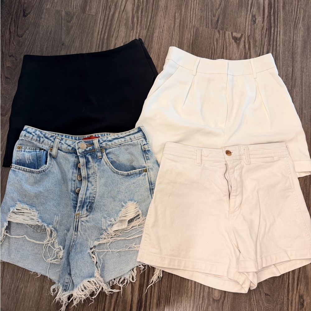 Women’s 4-Pack Casual Shorts — Black, White, Light Denim & Light Beige